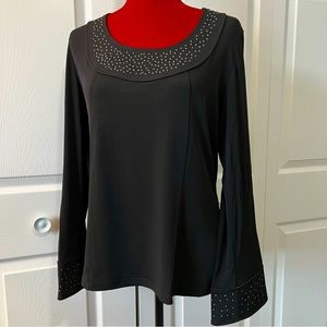 George Simonton milky knit horseshoe neck top with beading detail